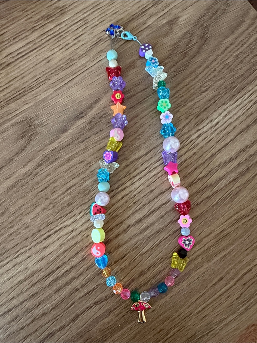 Y2K Colorful Beaded Charm Necklace for adults with Mushroom Charm